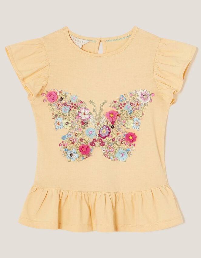 Floral Butterfly Frilly T-Shirt, Yellow (YELLOW), large
