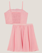 3D Flower Crop Top and Skirt Prom Set, Pink (PALE PINK), large