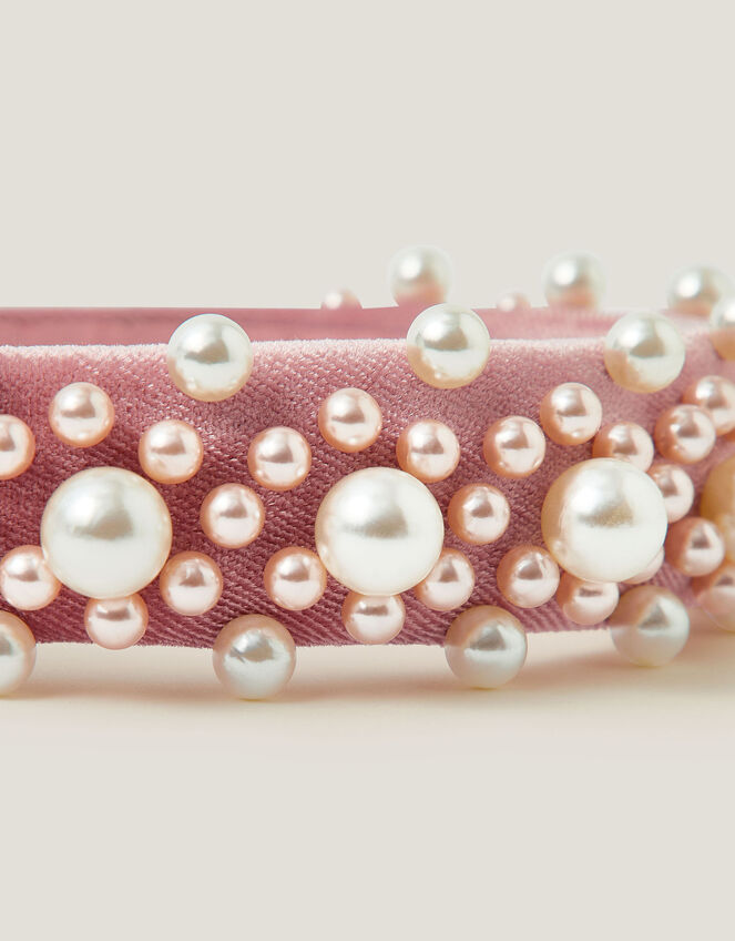 Pearl Embellished Velvet Headband, , large