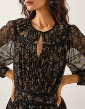 Clara Dotwork Print Midi Dress, Black (BLACK), large