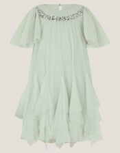 Nessa Sparkle Collar Waterfall Dress, Green (SAGE), large