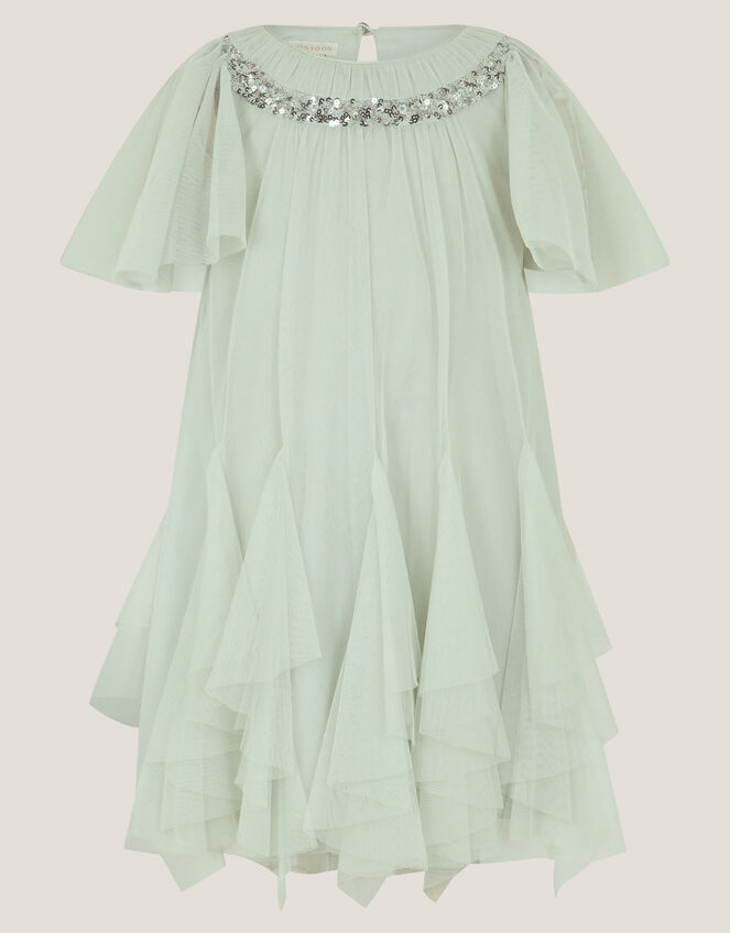 Nessa Sparkle Collar Waterfall Dress, Green (SAGE), large