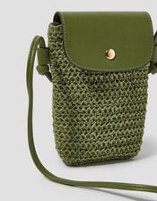 Rosie Raffia Phone Bag, Green (KHAKI), large