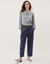 Alexis Stripe Linen-Blend Top, Blue (NAVY), large