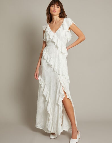 Remi V-Neck Ruffle Maxi Wedding Dress, Ivory (IVORY), large