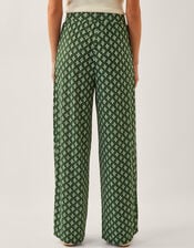 Daisey Geometric Wide Leg Trousers, Green (KHAKI), large