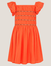 Floral Embroidered Square Neck Dress, Orange (ORANGE), large