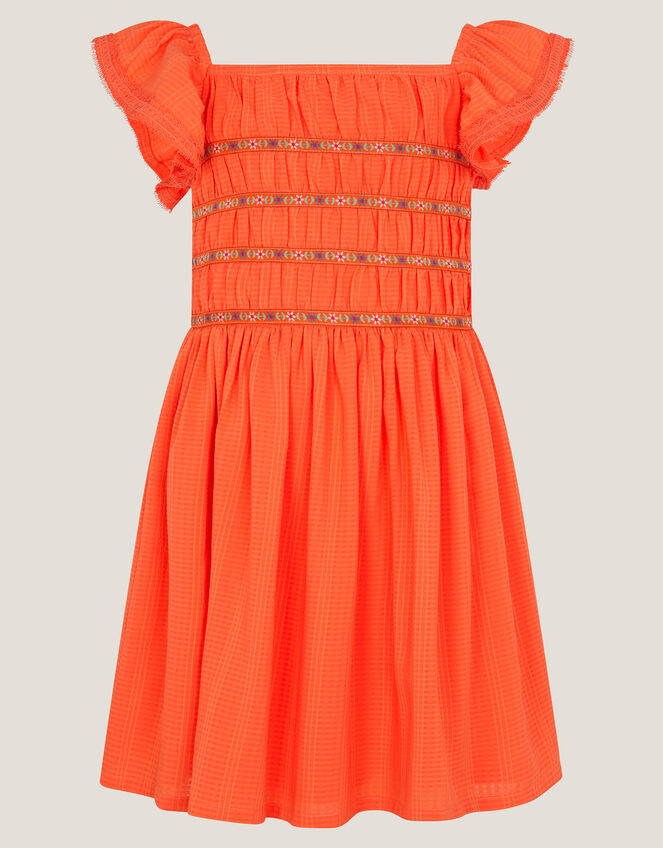 Floral Embroidered Square Neck Dress, Orange (ORANGE), large