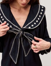 Lola Embroidered Sailor Collar Top, Blue (NAVY), large