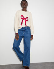 Lou Intarsia Bow Jumper, Ivory (IVORY), large