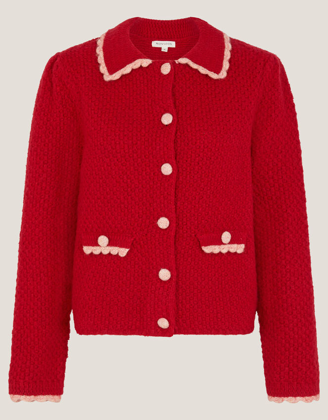 Nina Scallop Collar Cardigan, Red (RED), large