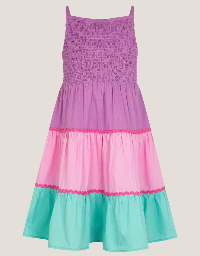 Sleeveless Smocked Colourblock Dress, Pink (PINK), large