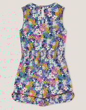 Floral Print Sleeveless Playsuit, Blue (BLUE), large