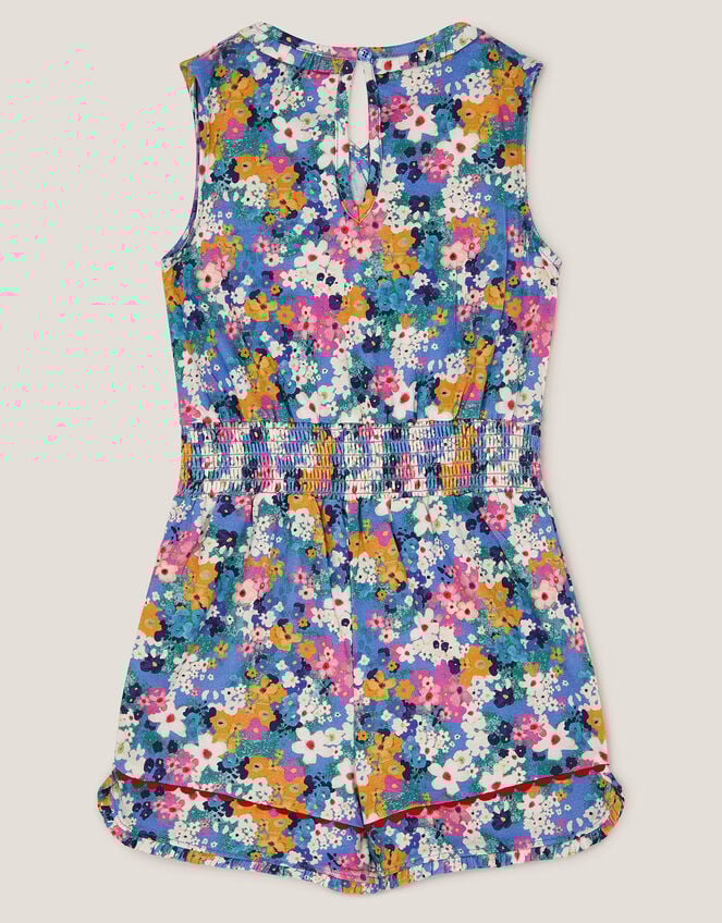 Floral Print Sleeveless Playsuit, Blue (BLUE), large