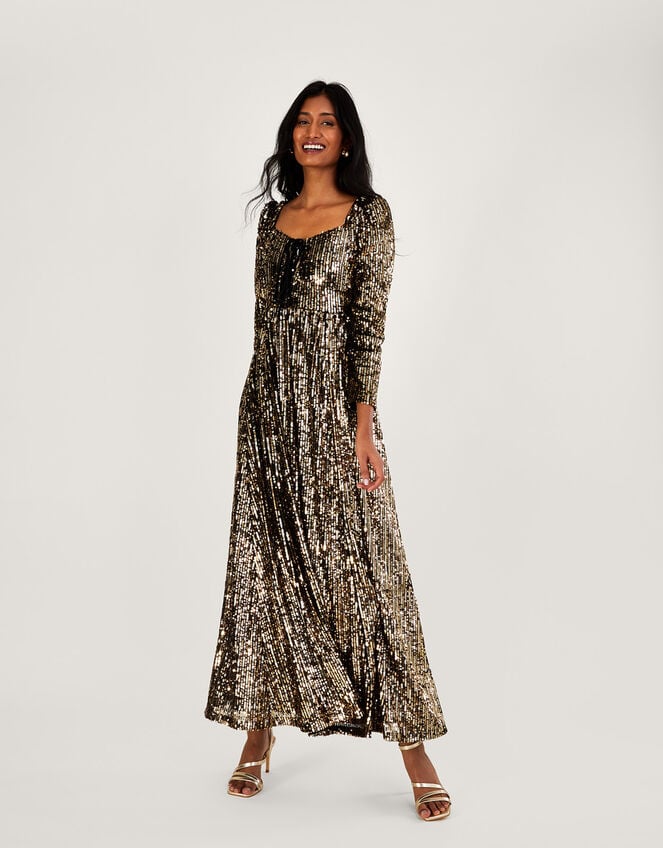 Georgina Sequin Maxi Dress, Gold (GOLD), large