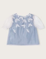 Kiara Short Sleeve Lace Butterfly Top, Blue (BLUE), large