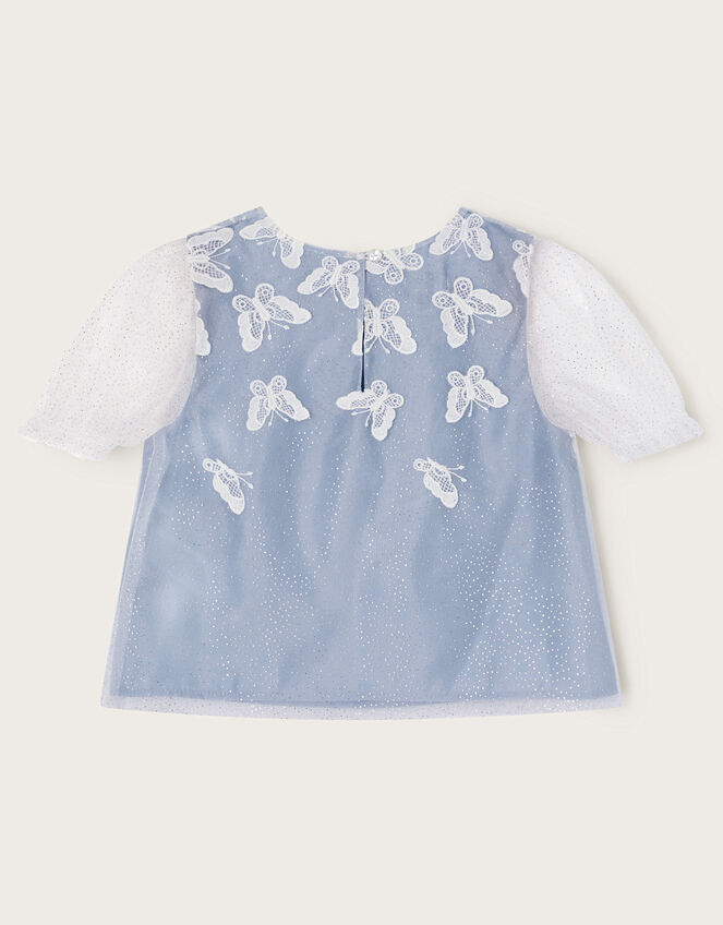 Kiara Short Sleeve Lace Butterfly Top, Blue (BLUE), large