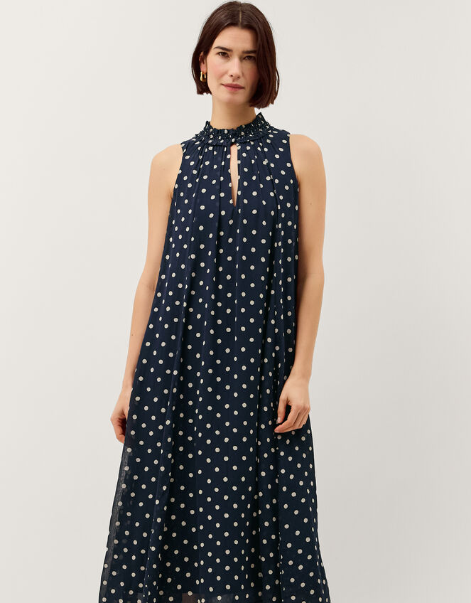Yaz Sleeveless Polka Dot Midi Dress, Blue (NAVY), large