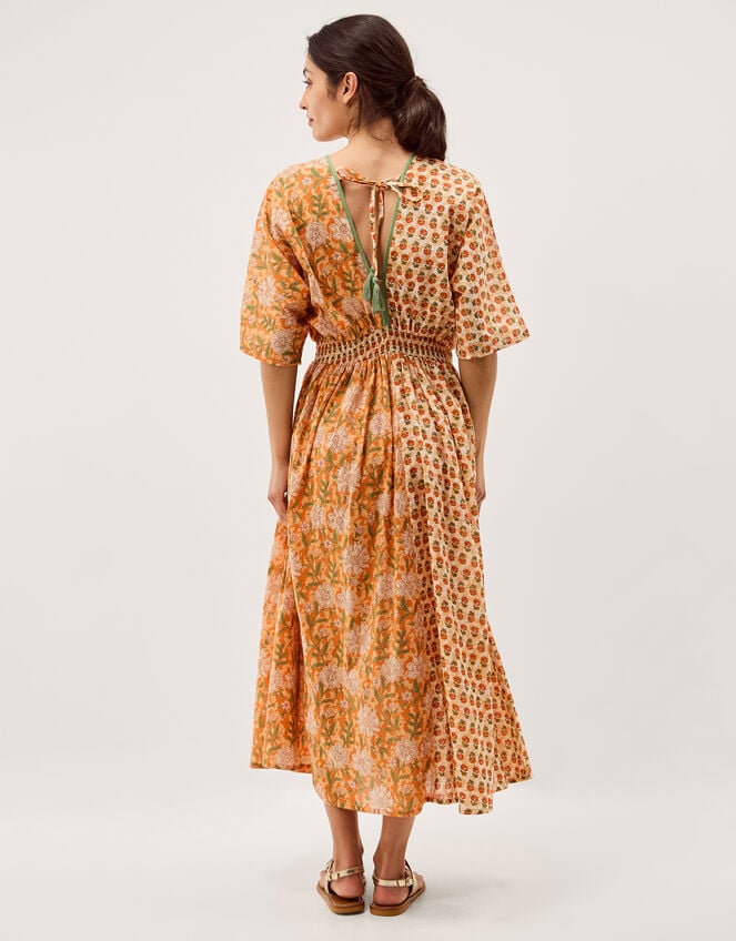 Carris Plunge Floral Midi Dress, Orange (ORANGE), large