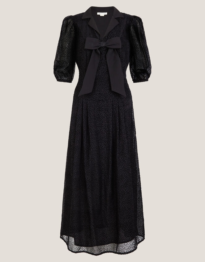 Mae Polka Dot Devor&eacute; Midi Dress, Black (BLACK), large