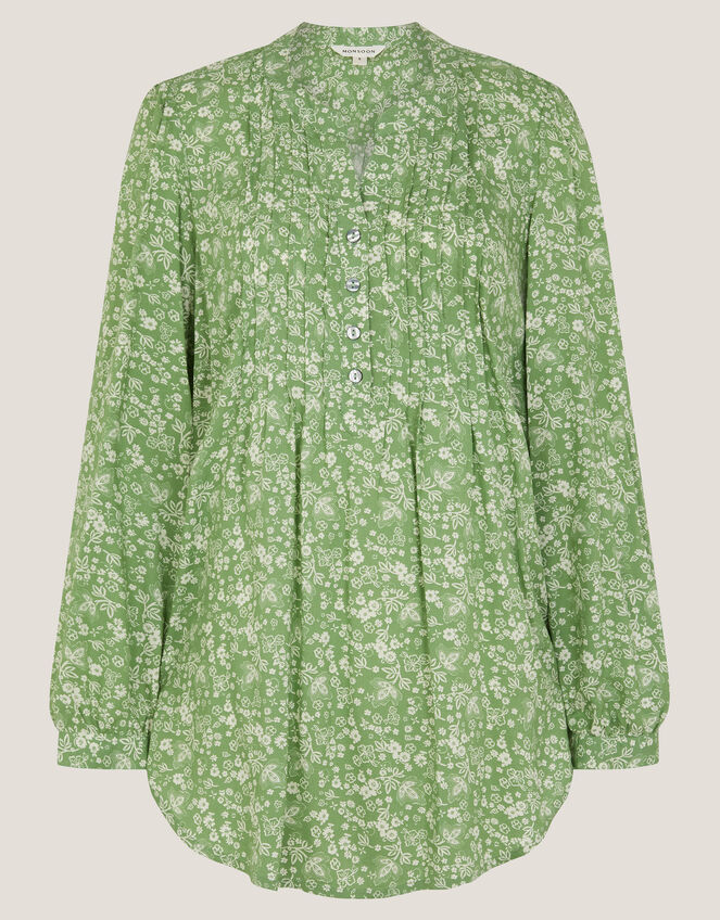 Tortie Floral Pintuck Blouse, Green (GREEN), large
