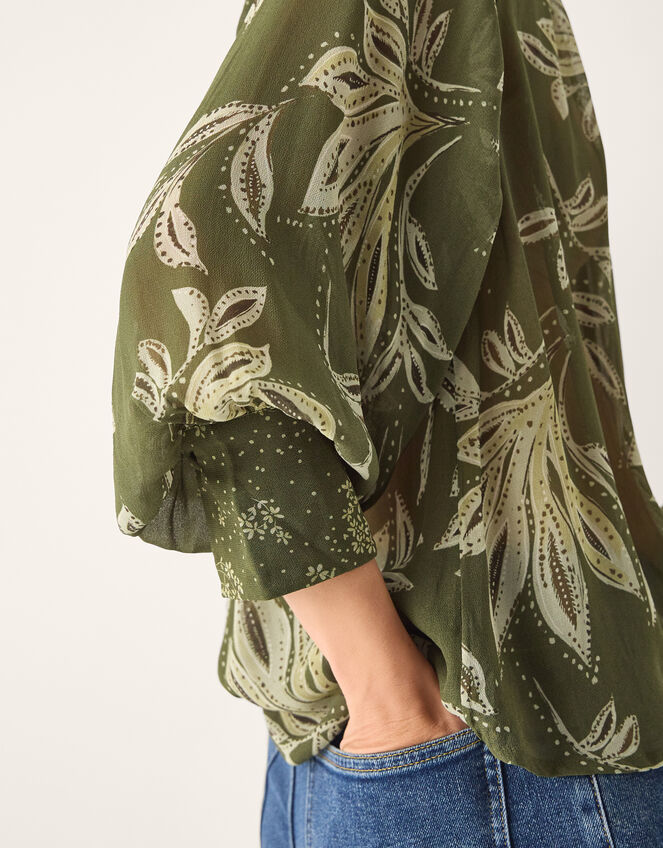 Leona Leaf Print Blouse, Green (KHAKI), large