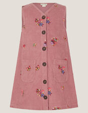 Embroidered Corduroy Pinafore Dress, Pink (PINK), large