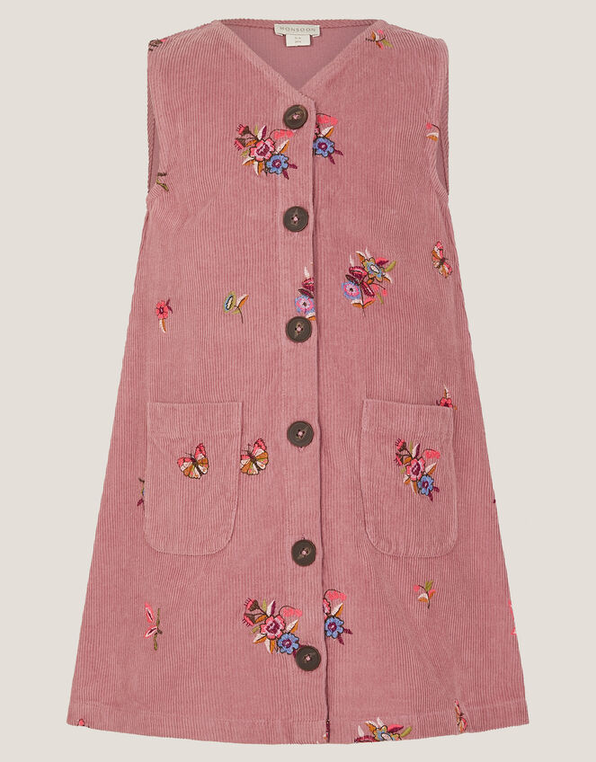 Embroidered Corduroy Pinafore Dress, Pink (PINK), large
