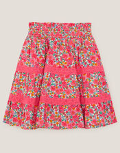 Floral Print Tiered Skirt, Pink (PINK), large