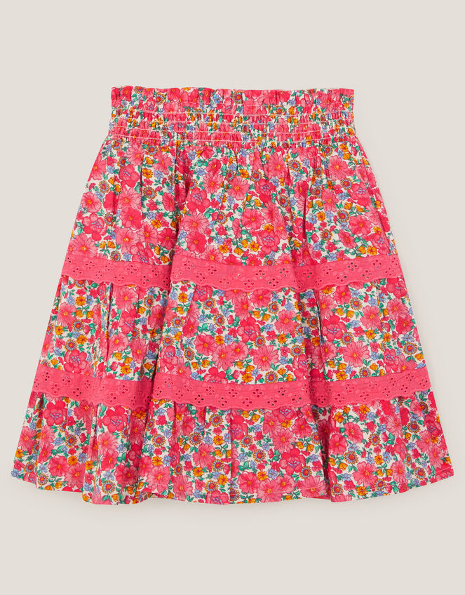 Floral Print Tiered Skirt, Pink (PINK), large