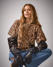 Amy Leopard Print Short Sleeve Jumper, Brown (BROWN), large