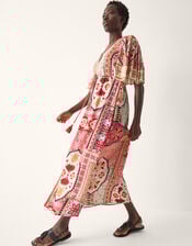 Patti Flutter Sleeve Tile Print Maxi Dress, DARK PINK, large