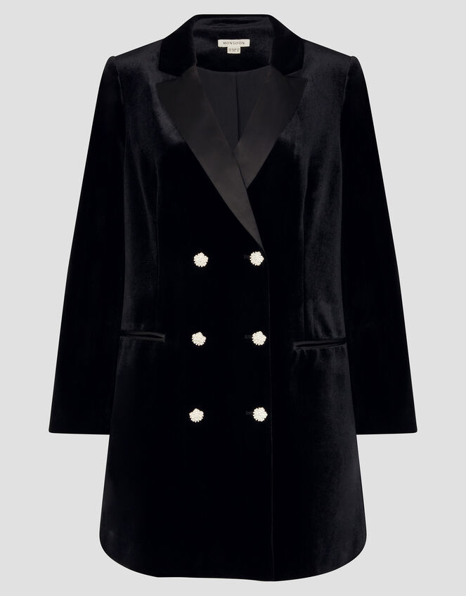 Valery Velvet Blazer Dress, Black (BLACK), large