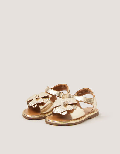 Baby Flower Metallic Leather Sandals, Gold (GOLD), large