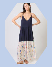 Traffic People Ithaca Tiered Print Maxi Dress, Blue (NAVY), large