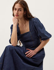 Lily Square Neck Denim Midi Dress, Blue (INDIGO), large