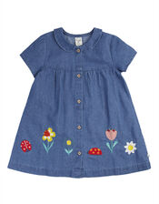 Frugi Rosemary Embroidered Denim Dress, Blue (BLUE), large