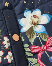 Starry Floral Hooded Coat, Blue (NAVY), large