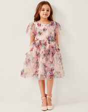 Roma Print Floral Ruffle Dress, Pink (PINK), large