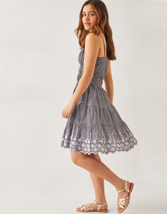 Embroidered Gingham Sun Dress, Black (BLACK), large