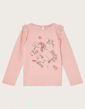 Embellished Unicorn Long Sleeve Top, Pink (PINK), large