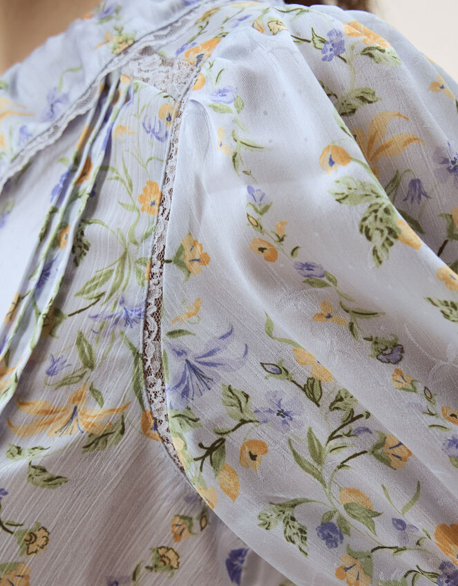 Naomi Puff Sleeve Floral Lace Blouse, Blue (BLUE), large