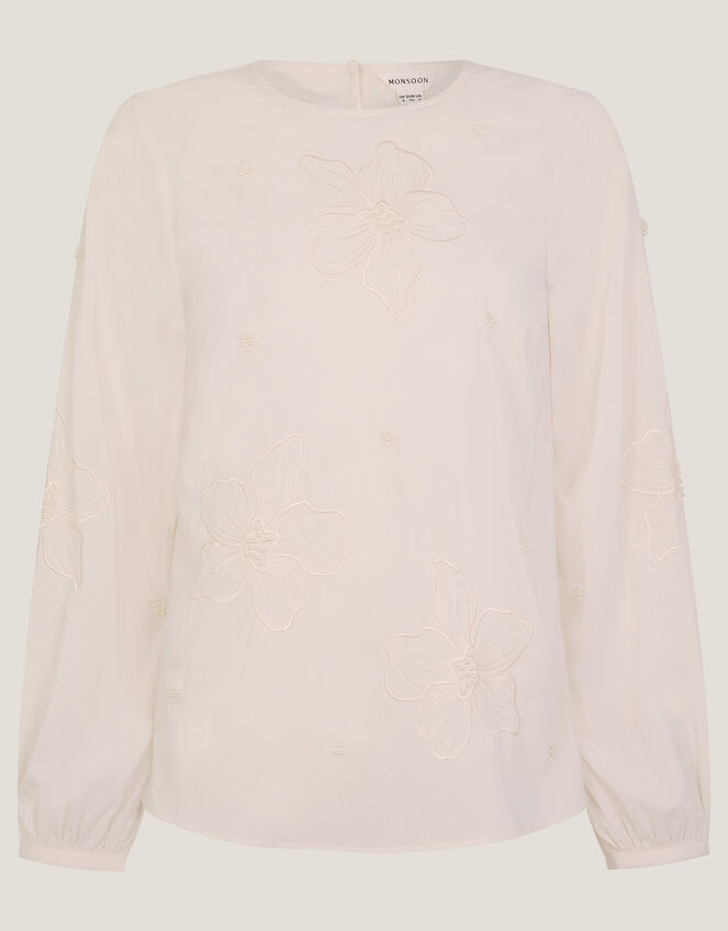 Regina Embroidered Floral Blouse, Cream (CREAM), large