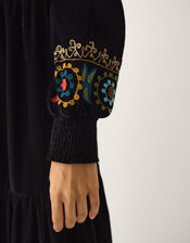 La Galeria Elefante Mexican Embroidered Velvet Midi Dress, Black (BLACK), large