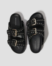 Elena Stud Buckle Sandals, Black (BLACK), large