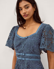 Regina Short Sleeve Lace Midi Dress, Blue (PETROL), large