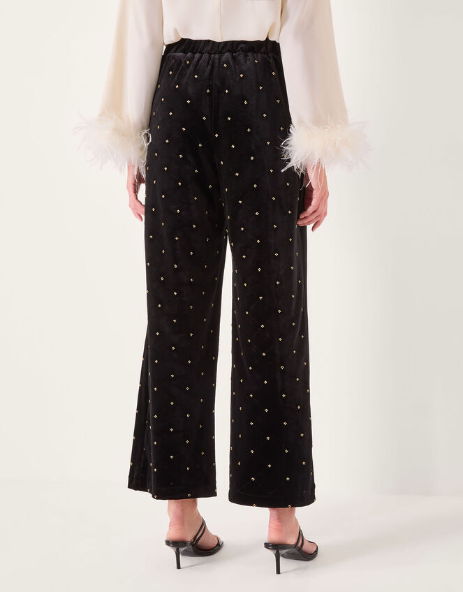 Emma Embellished Velvet Wide Leg Trousers, Black (BLACK), large