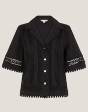 Irina Short Sleeve Lace Shirt, Black (BLACK), large