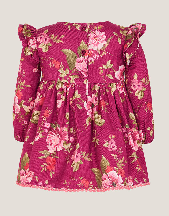 Floral Bow Long Sleeve Dress, Red (BURGUNDY), large