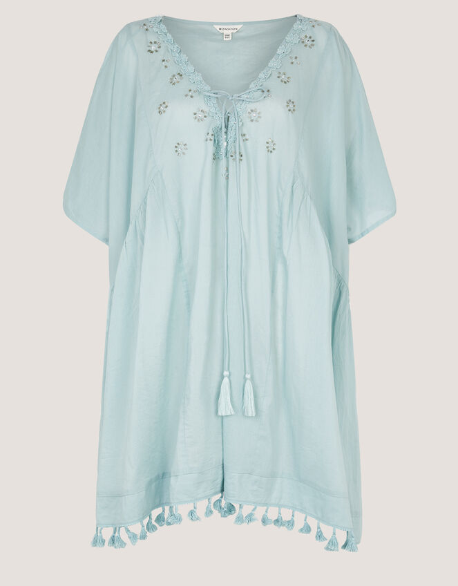 Astrid Tassel Embellished Mini Kaftan, Blue (AQUA), large